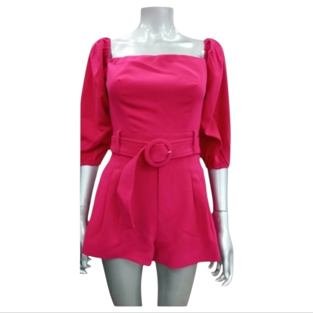 Choosy Hot Pink Belted Romper NWT Size 4 (Fits S/M) Elbow Length Sleeve